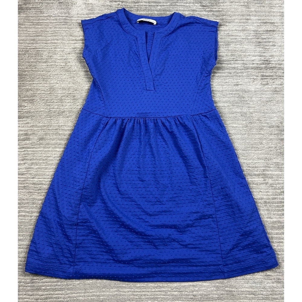 Loft Dress Womens XSP Blue V-Neck Mini Cotton Blend Textured Casual